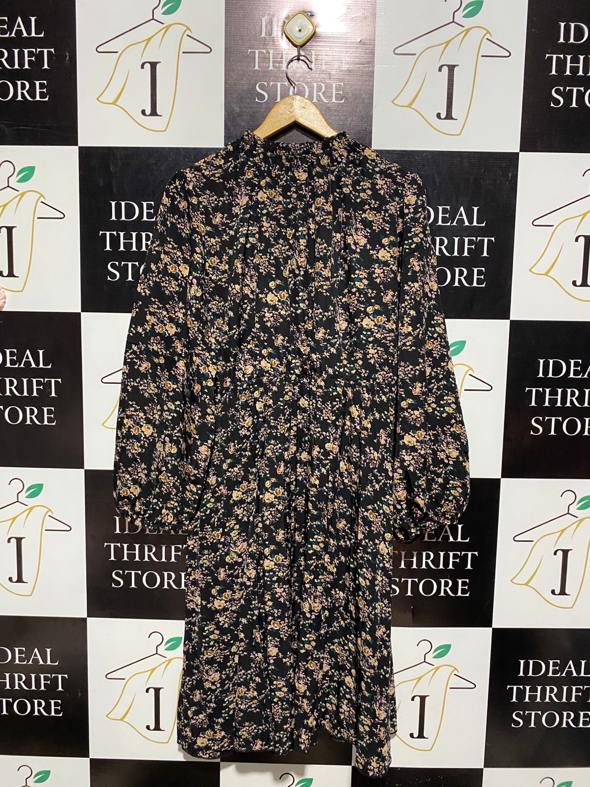 SHEIN CURVE |XL| BUST FREE |B2| VINTAGE-INSPIRED FLORAL MOCK NECK MIDI DRESS | LONG SLEEVE DARK BOHO CHIC