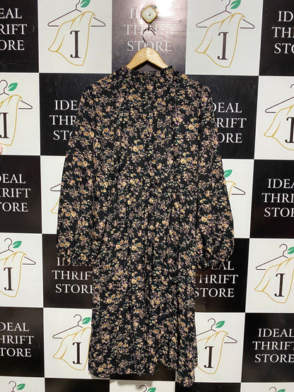SHEIN CURVE |XL| BUST FREE |B2| VINTAGE-INSPIRED FLORAL MOCK NECK MIDI DRESS | LONG SLEEVE DARK BOHO CHIC