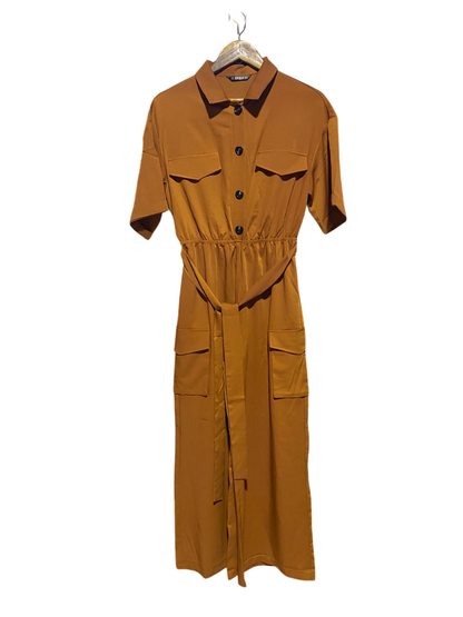 SHEIN |M| BUST FREE| B3| RUST-BROWN UTILITY-STYLE BELTED JUMPSUIT