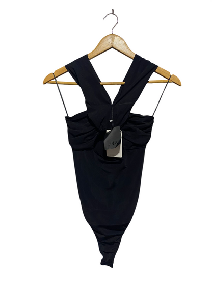 ZARA |S| BUST 12| B3| BLACK RUCHED HALTER-STYLE BODYSUIT