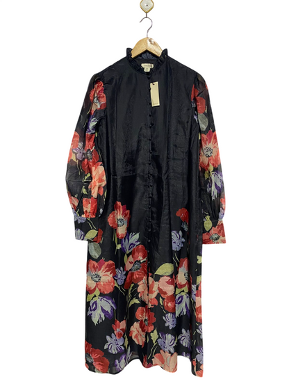 OASIS |S| BUST 19| B3| BLACK FLORAL PRINT BUTTON-DOWN MIDI DRESS