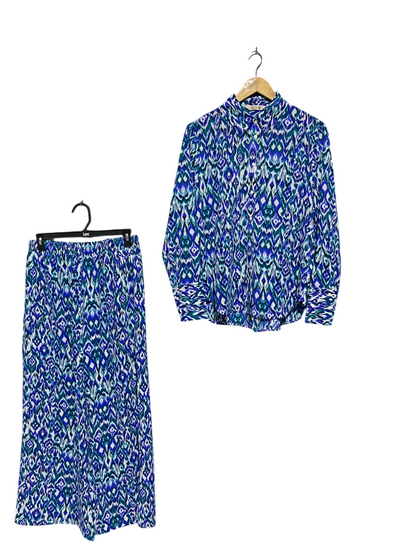 P & C0 |L| B3| Vintage-Inspired Blue & Teal Ikat Print Matching Two-Piece Set