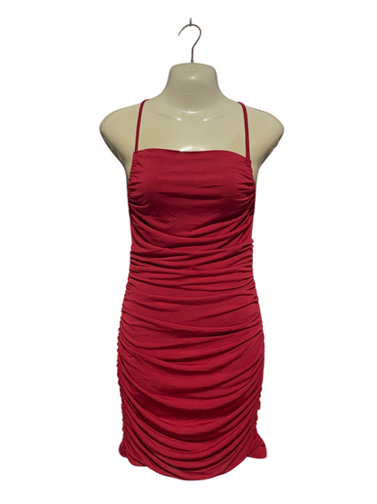 SHEIN |S| BUST 13| B3| BOLD RED RUCHED BODYCON MINI DRESS