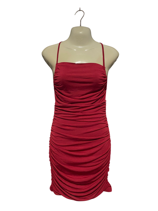 SHEIN |S| BUST 13| B3| BOLD RED RUCHED BODYCON MINI DRESS