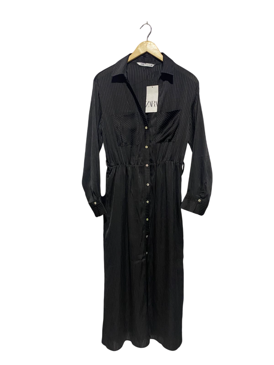 ZARA |L| BUST 19| B3| ELEGANT BLACK STRIPED SHIRT DRESS