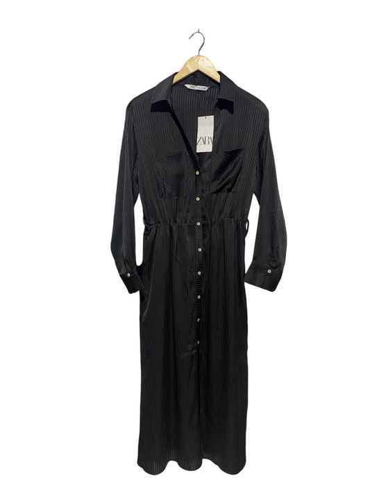 ZARA |L| BUST 19| B3| ELEGANT BLACK STRIPED SHIRT DRESS
