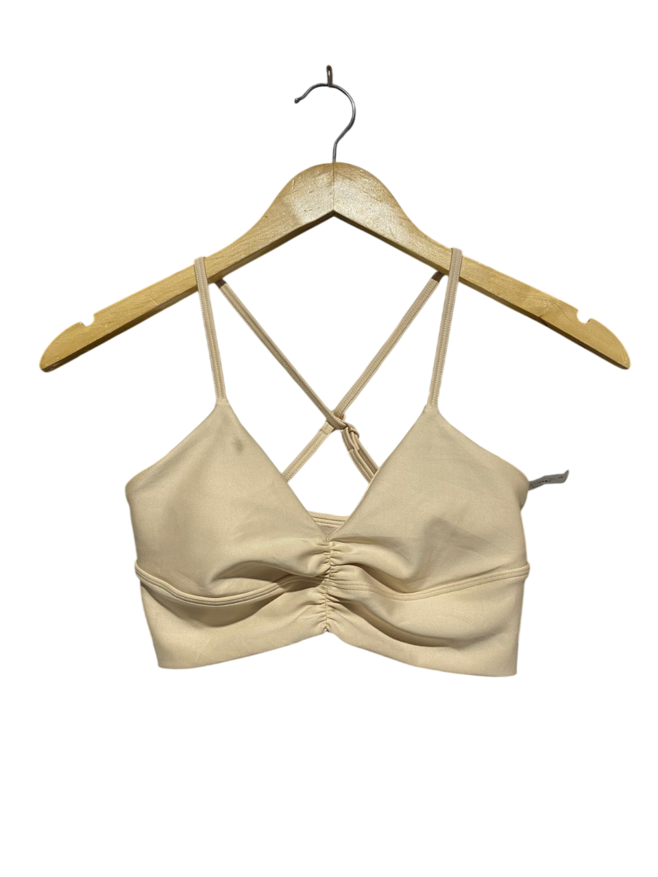 ALO |XS| BUST 13| BEIGE RUCHED FRONT CROSS-BACK CROP TOP