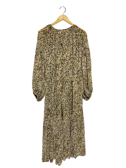 H&M |L| BUST 22| B3| ELEGANT EARTH-TONE PRINTED TIERED MIDI DRESS - LONG SLEEVE