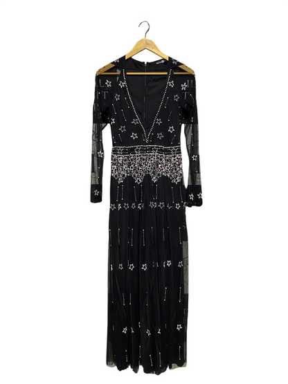 BOOHOO |M| BUST 15| B3| STUNNING BLACK MESH MAXI DRESS WITH STAR EMBELLISHMENTS