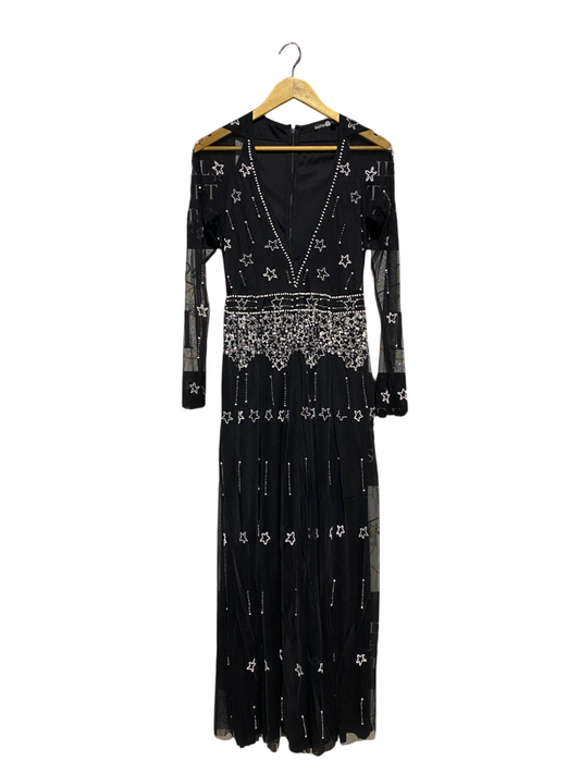 BOOHOO |M| BUST 15| B3| STUNNING BLACK MESH MAXI DRESS WITH STAR EMBELLISHMENTS