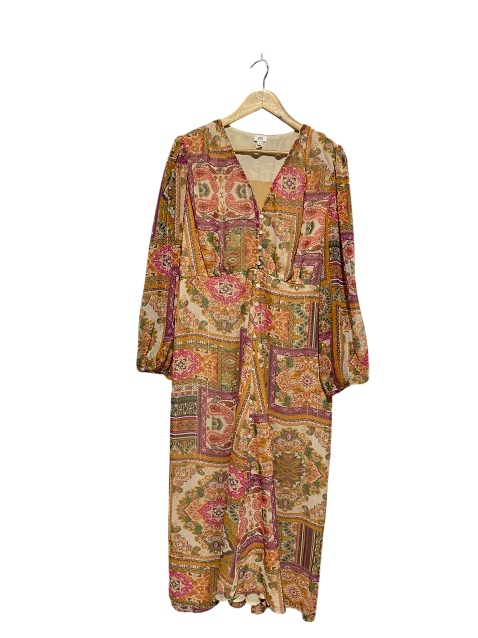 RIVER ISLAND |L|  BUST 19| B3| BOHEMIAN-INSPIRED PAISLEY PRINT BUTTON-DOWN MIDI DRESS