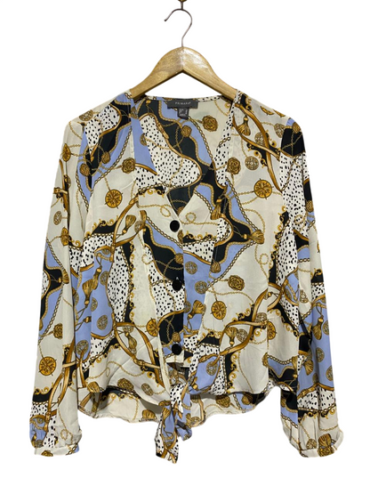 PRIMARK |L| BUST 21| B3| VINTAGE-INSPIRED CHAIN PRINT TIE-FRONT BLOUSE - LONG SLEEVE