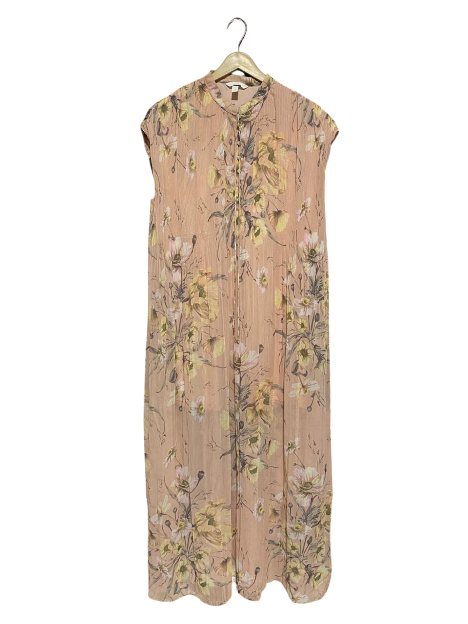 H&M |L| BUST 23| B3| Women’s Vintage-Inspired Floral Print Pleated Maxi Dress - Peach & Yellow