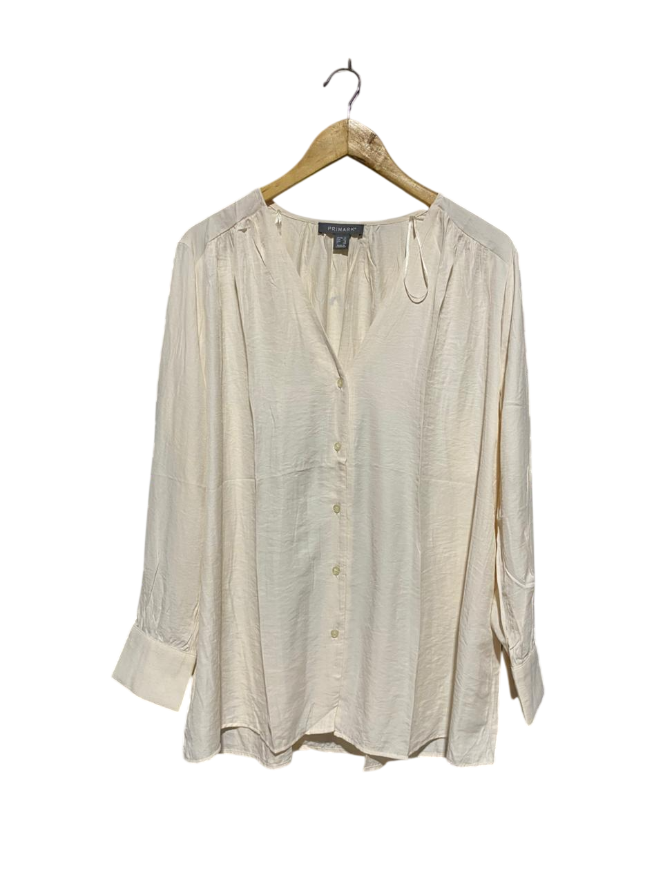 PRIMARK |L| BUST 24| B3| CREAM V-NECK BUTTON-UP LONG SLEEVE BLOUSE