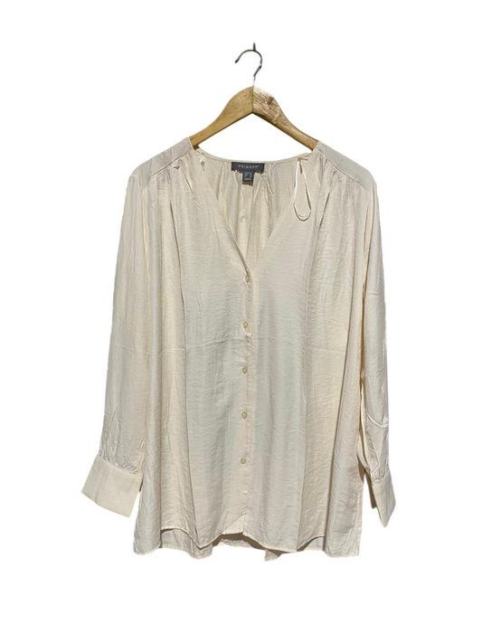 PRIMARK |L| BUST 24| B3| CREAM V-NECK BUTTON-UP LONG SLEEVE BLOUSE