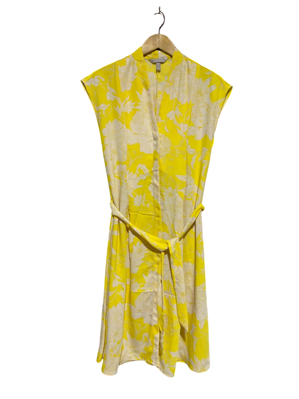 H&M |S| BUST 17| B3| VIBRANT YELLOW FLORAL V-NECK MIDI DRESS WITH WAIST TIE