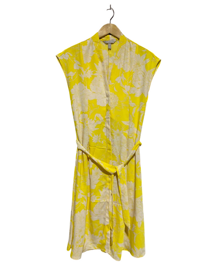 H&M |S| BUST 17| B3| VIBRANT YELLOW FLORAL V-NECK MIDI DRESS WITH WAIST TIE