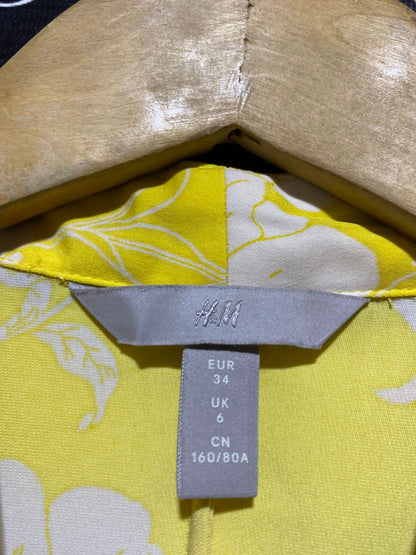 H&M |S| BUST 17| B3| VIBRANT YELLOW FLORAL V-NECK MIDI DRESS WITH WAIST TIE