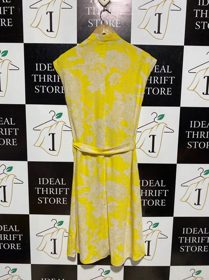 H&M |S| BUST 17| B3| VIBRANT YELLOW FLORAL V-NECK MIDI DRESS WITH WAIST TIE