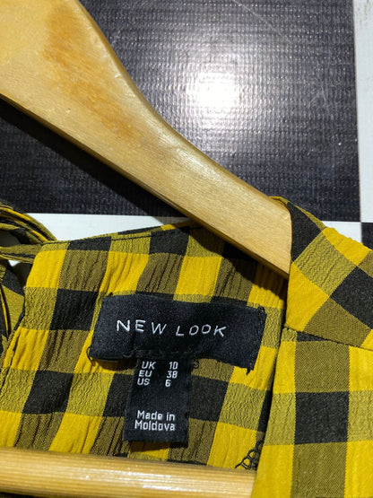 NEW LOOK |M| BUST 18| B3| MUSTARD YELLOW AND BLACK GINGHAM CHECK TIRED MINI DRESS