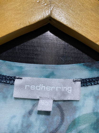 REDHER RING |S| BUST 14|B3| DARK TEAL AND WHITE TIE-DYE MESH MIDI DRESS