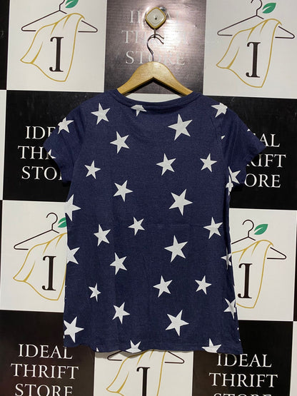 F&F |S/M| BUST 19| B3| NIGHTWEAR NAVY BLUE WHITE STAR PRINT SHORT SLEEVE TEE