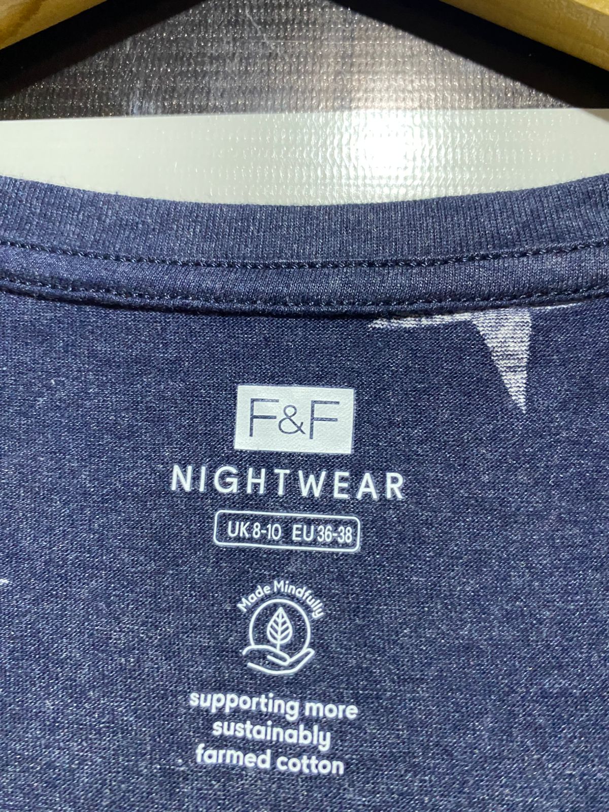 F&F |S/M| BUST 19| B3| NIGHTWEAR NAVY BLUE WHITE STAR PRINT SHORT SLEEVE TEE