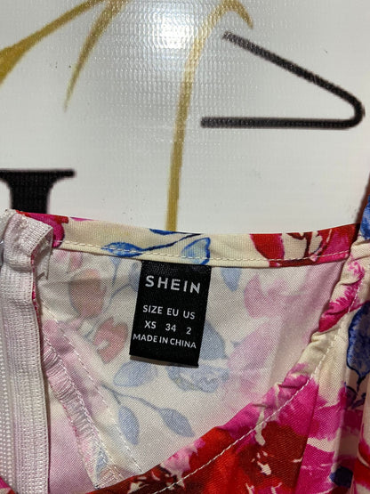 SHEIN |S| BUST 14| B3| VIBRANT PINK FLORAL PUFF SLEEVE MINI DRESS WITH SIDE CUTOUTS