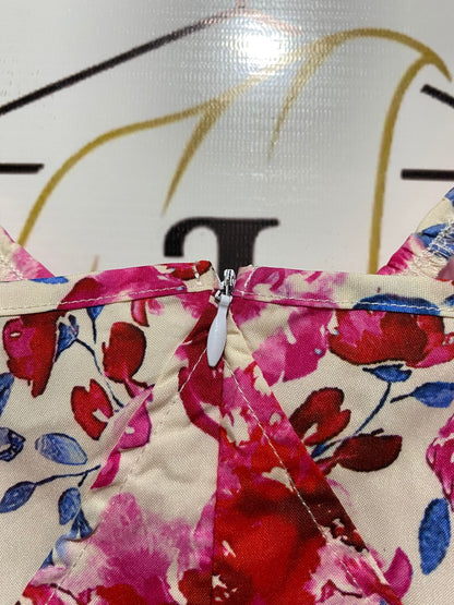 SHEIN |S| BUST 14| B3| VIBRANT PINK FLORAL PUFF SLEEVE MINI DRESS WITH SIDE CUTOUTS