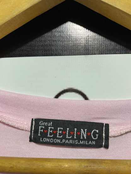 FEELING |L| BUST 20| B3| BABY PINK RUFFLE TIERED SLEEVE GRAPHIC T-SHIRT