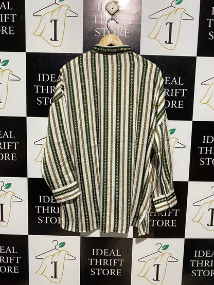MAX |XL| BUST 27| B3| GREEN AND GOLD VERTICAL CHAIN LINK PRINT BUTTON-DOWN SHIRT