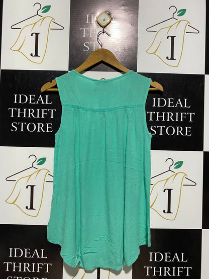 F&F |S| BUST FREE |B3| MINT GREEN SLEEVELESS BOHO TANK TOP WITH CROCHET DETAIL