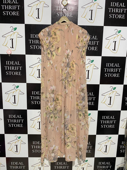 H&M |L| BUST 23| B3| Women’s Vintage-Inspired Floral Print Pleated Maxi Dress - Peach & Yellow