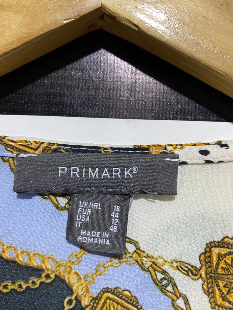 PRIMARK |L| BUST 21| B3| VINTAGE-INSPIRED CHAIN PRINT TIE-FRONT BLOUSE - LONG SLEEVE