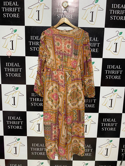 RIVER ISLAND |L|  BUST 19| B3| BOHEMIAN-INSPIRED PAISLEY PRINT BUTTON-DOWN MIDI DRESS