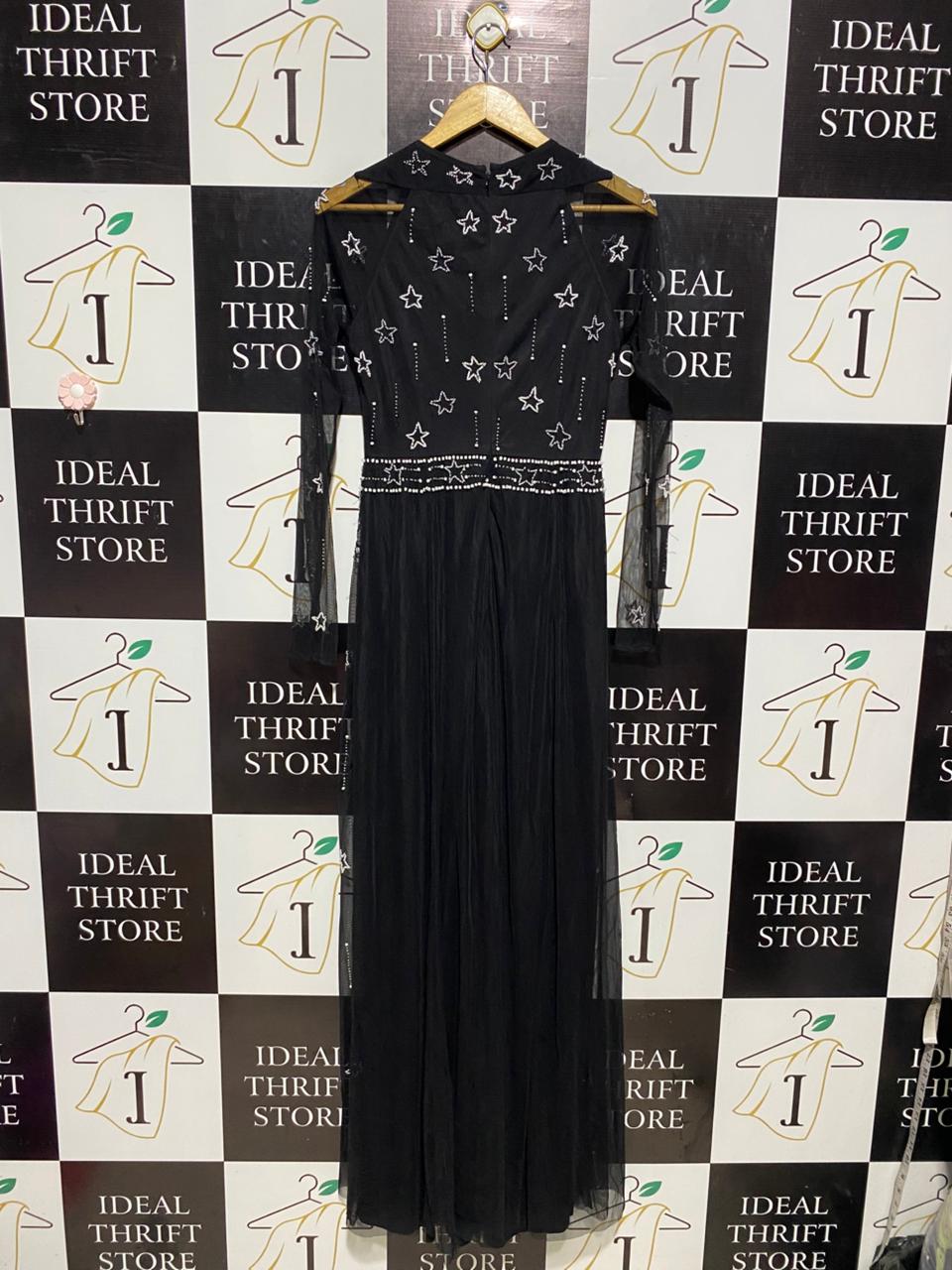 BOOHOO |M| BUST 15| B3| STUNNING BLACK MESH MAXI DRESS WITH STAR EMBELLISHMENTS