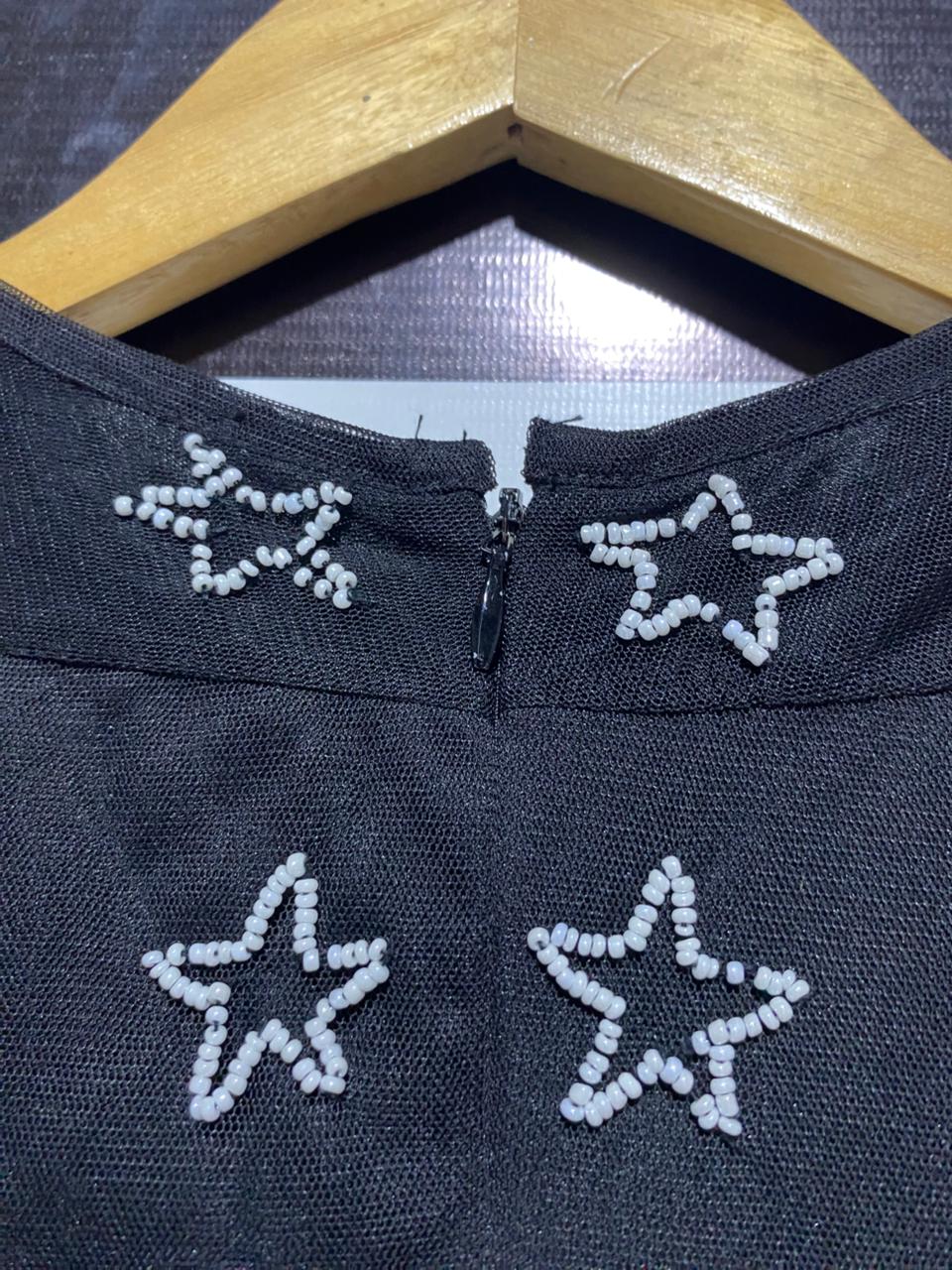 BOOHOO |M| BUST 15| B3| STUNNING BLACK MESH MAXI DRESS WITH STAR EMBELLISHMENTS