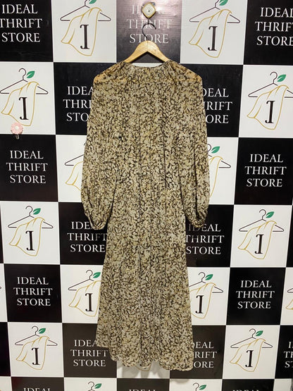 H&M |L| BUST 22| B3| ELEGANT EARTH-TONE PRINTED TIERED MIDI DRESS - LONG SLEEVE