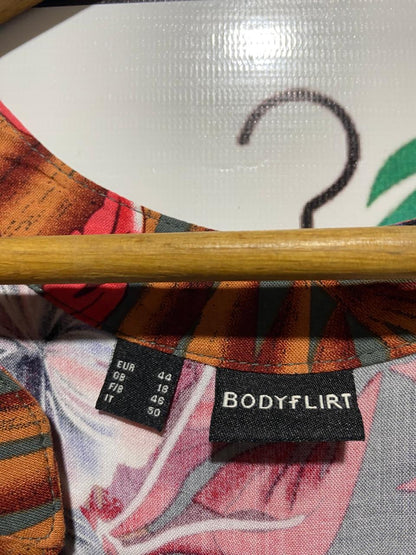 BODY FLIRT |L| BUST 22| B3| VIBRANT TROPICAL BOTANICAL PRINT TIERED MIDI DRESS RUFFLE SLEEVE