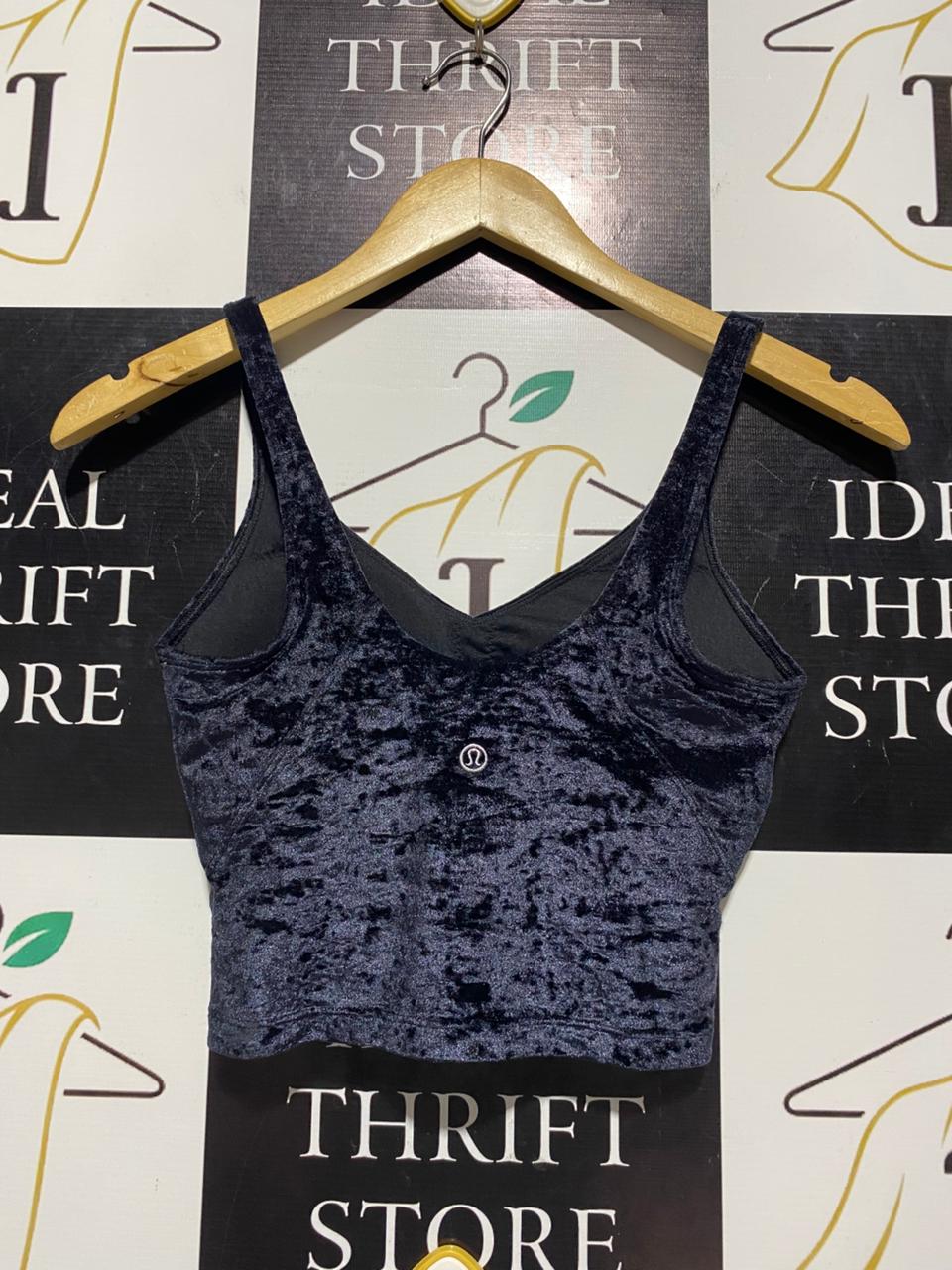 LULULEMON |S| BUST 13| STYLISH NAVY BLUE CRUSHED VELVET CROP TOP