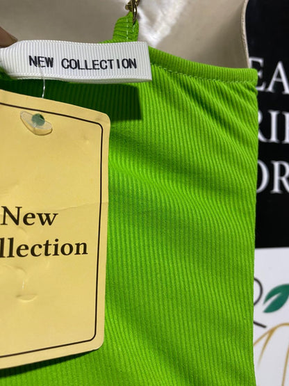 NEW COLLECTION |M| BUST 18| B3| VIBRANT LIME GREEN CHAIN-STRAP RUCHED MIDI DRESS