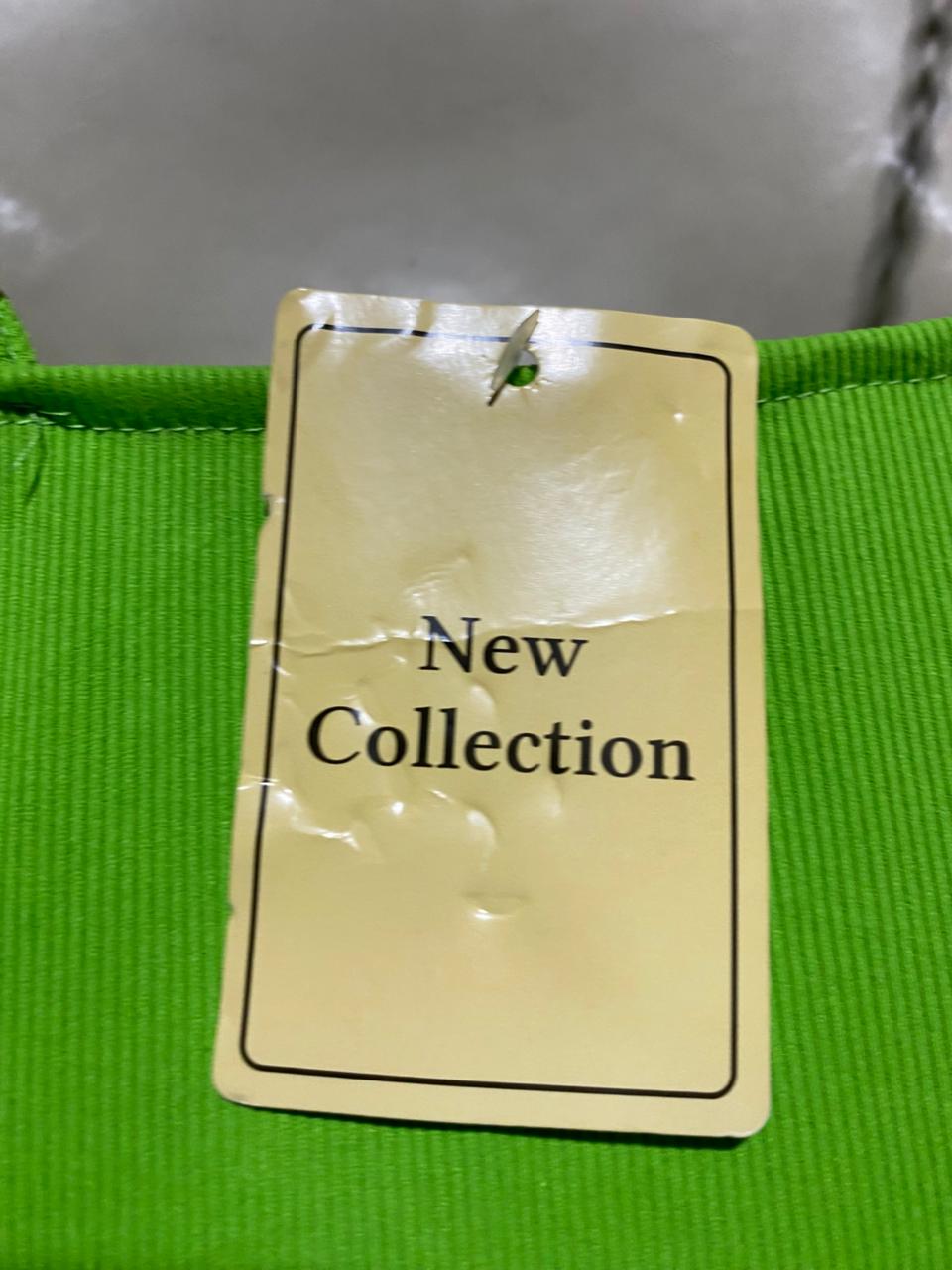 NEW COLLECTION |M| BUST 18| B3| VIBRANT LIME GREEN CHAIN-STRAP RUCHED MIDI DRESS