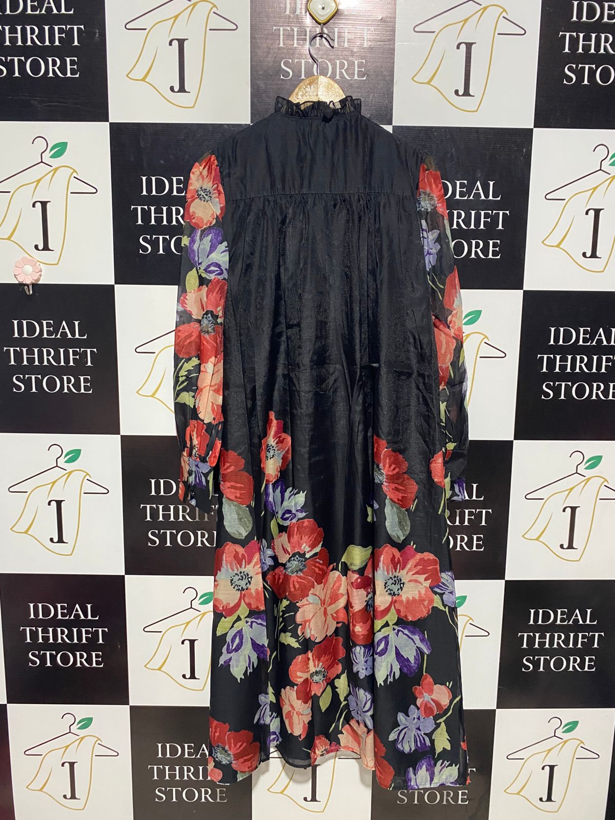 OASIS |S| BUST 19| B3| BLACK FLORAL PRINT BUTTON-DOWN MIDI DRESS