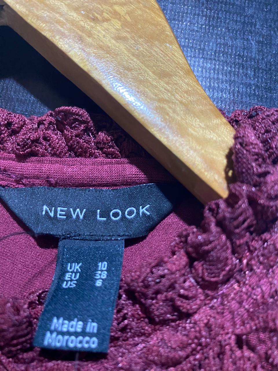 NEW LOOK |M| BUST 17| B3| BURGUNDY LACE-SLEEVE MOCK NECK TOP