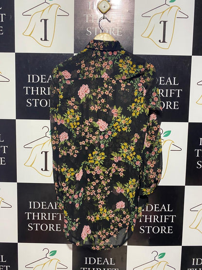 NEW LOOK |M| BUST 19| B3| BLACK SHEER FLORAL BUTTON-DOWN BLOUSE