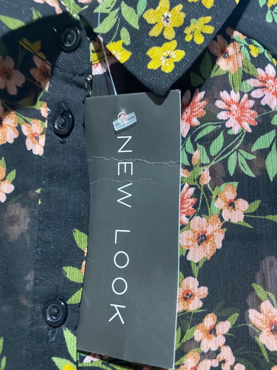 NEW LOOK |M| BUST 19| B3| BLACK SHEER FLORAL BUTTON-DOWN BLOUSE