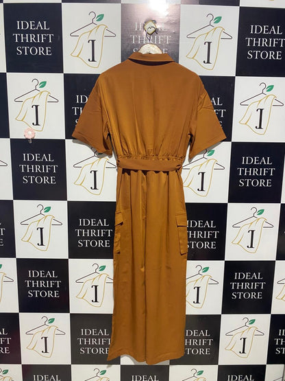 SHEIN |M| BUST FREE| B3| RUST-BROWN UTILITY-STYLE BELTED JUMPSUIT
