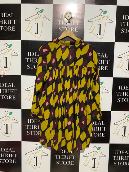 LOVE SUNSHINE |M| BUST 20| B3| VIBRANT ABSTRACT LEAF PRINT BUTTON-DOWN TUNIC BLOUSE