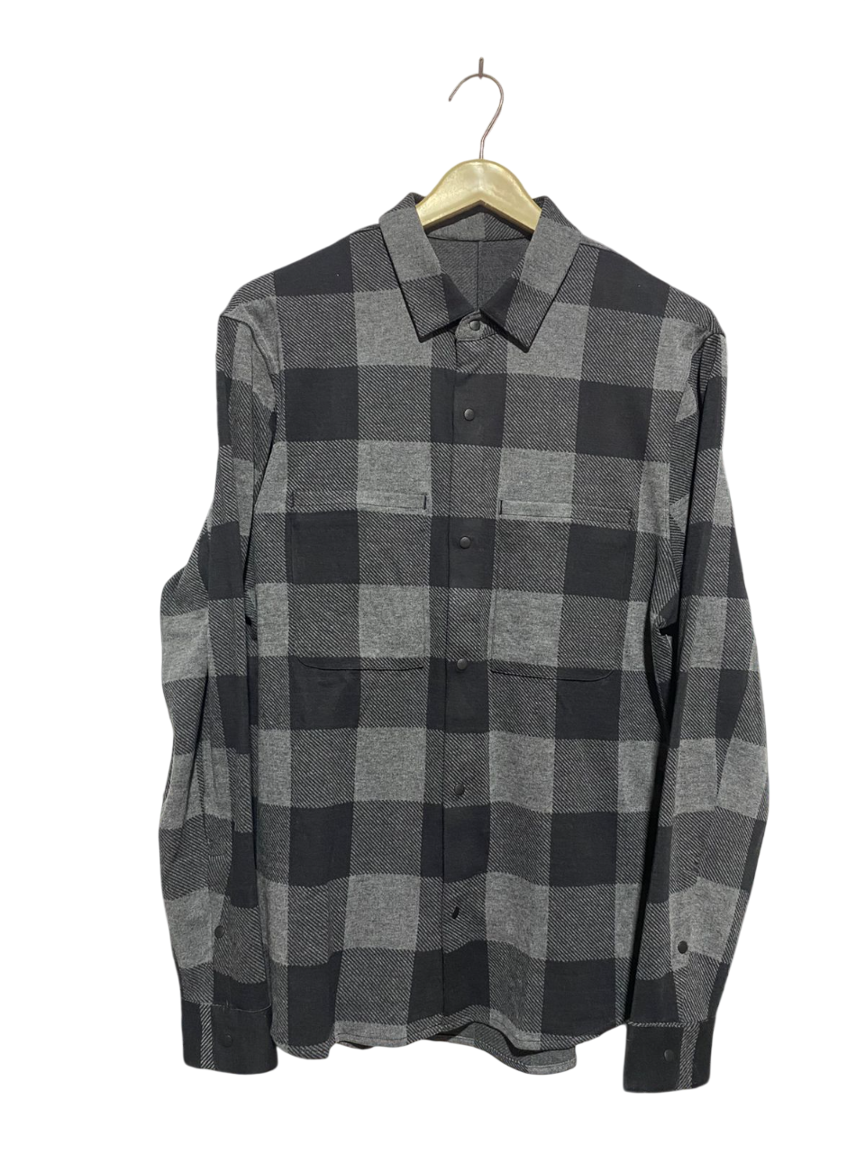 LULULEMON |L| BUST 20| Long-Sleeve Plaid Button-Down Shirt – Gray/Black Buffalo Check