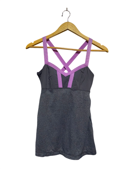 LULULEMON |S| BUST 14| Women's Athletic Yoga Tank Top – Gray & Purple Criss-Cross Strap